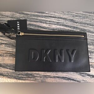 DKNY Black Faux Leather Embossed Wristlet